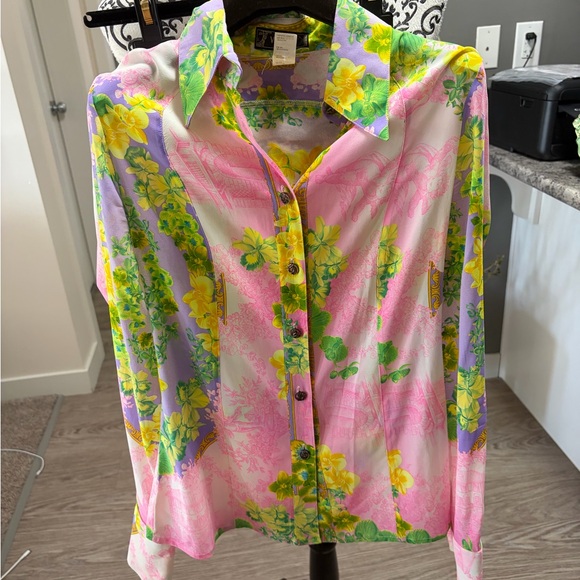 Versace Tops - VERSACE - “AUTHENTIC” Pink and Yellow Floral Shirt